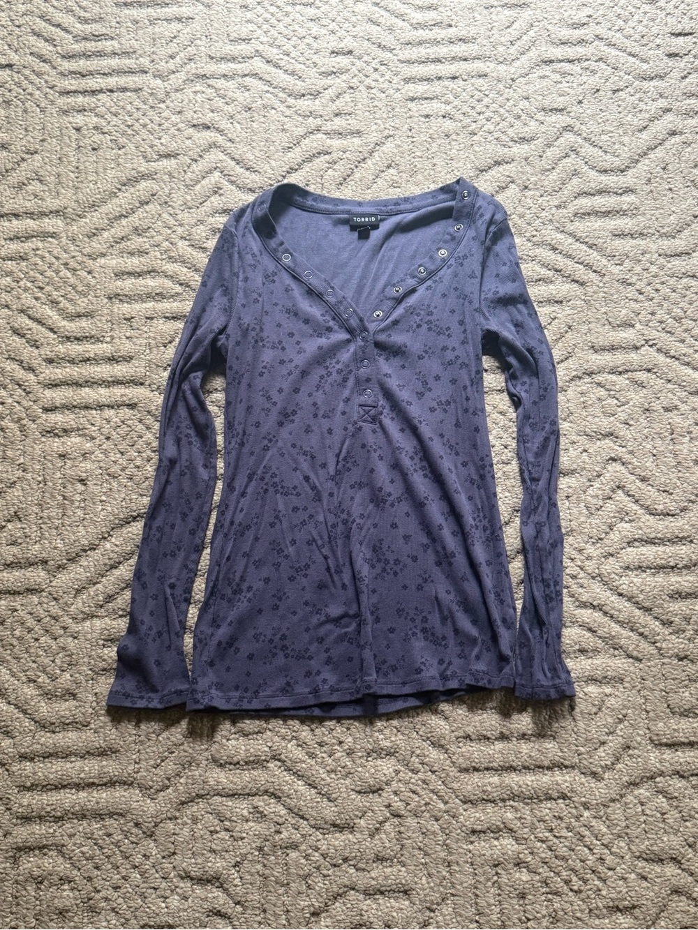 torrid blue Long Sleeve Henley with Snap Placket